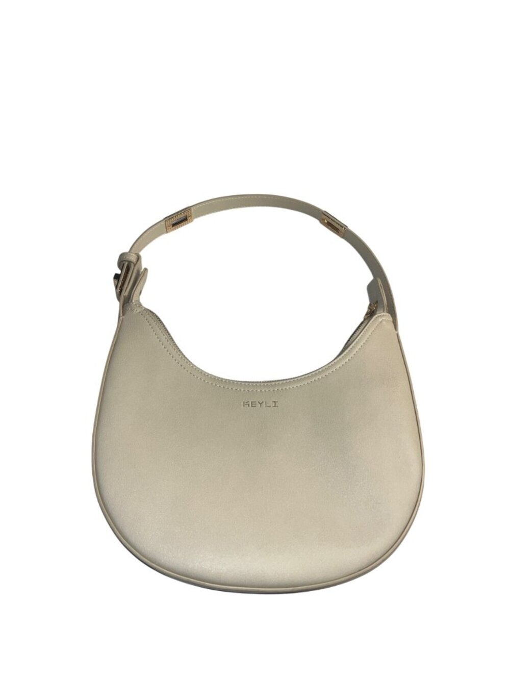 Keyli Crescent cream PU Leather Shoulder Bag With Gold Hardware & Adj Strap